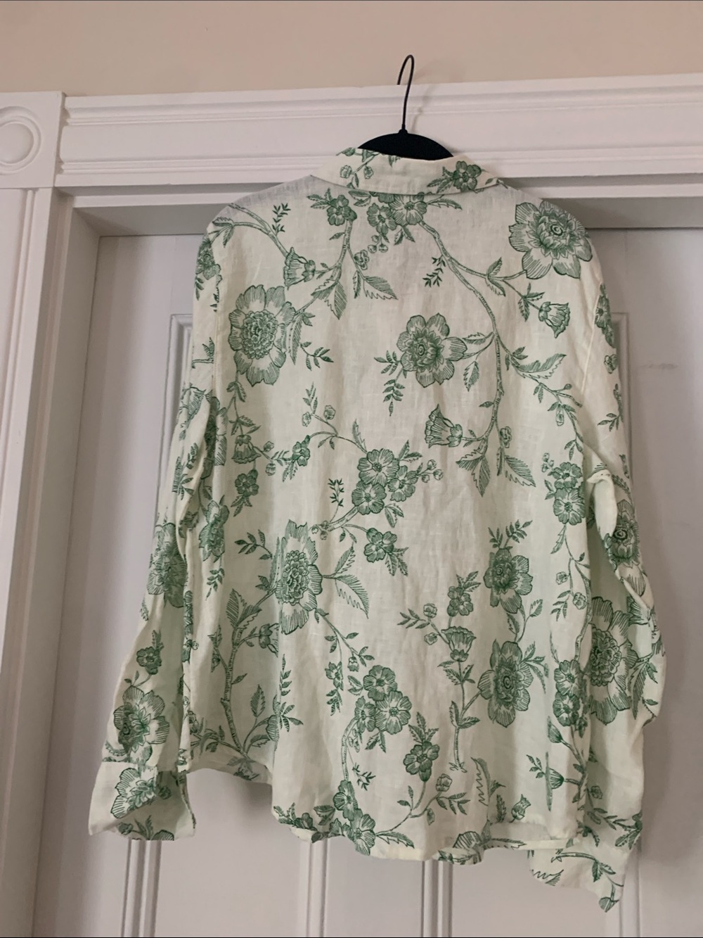Joie White Floral Button-Down linen Blouse with Green Print - Picture 2 of 4